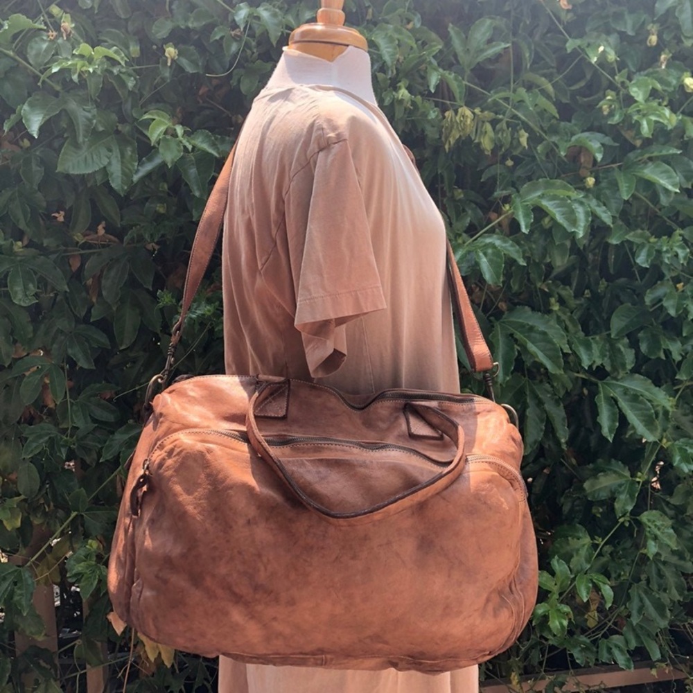 Vintage Tan Leather Travel Bag